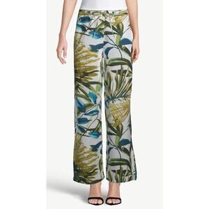 NWT $119 Chico's Linen Wide Leg Tropical Print Leaf Pants Size 2.5R US Size 14R